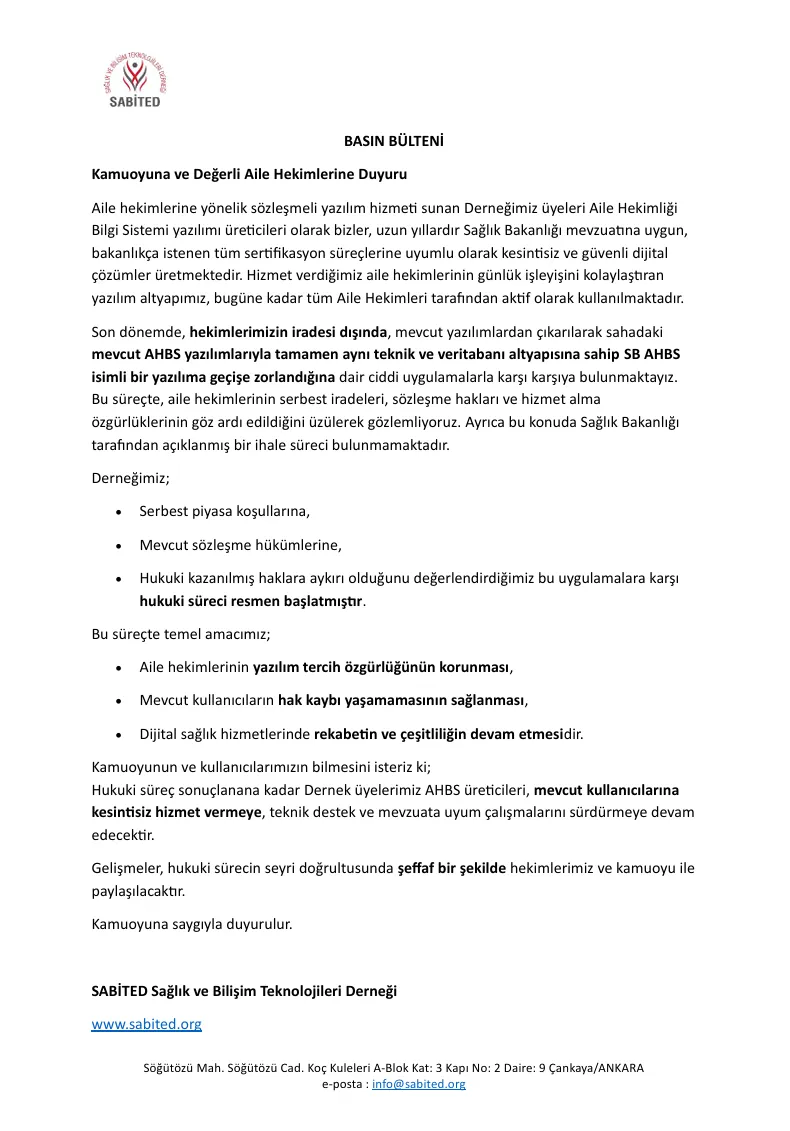 NBYS AH - Aile Hekimliği Bilgi Yönetim Sistemi Duyurusu